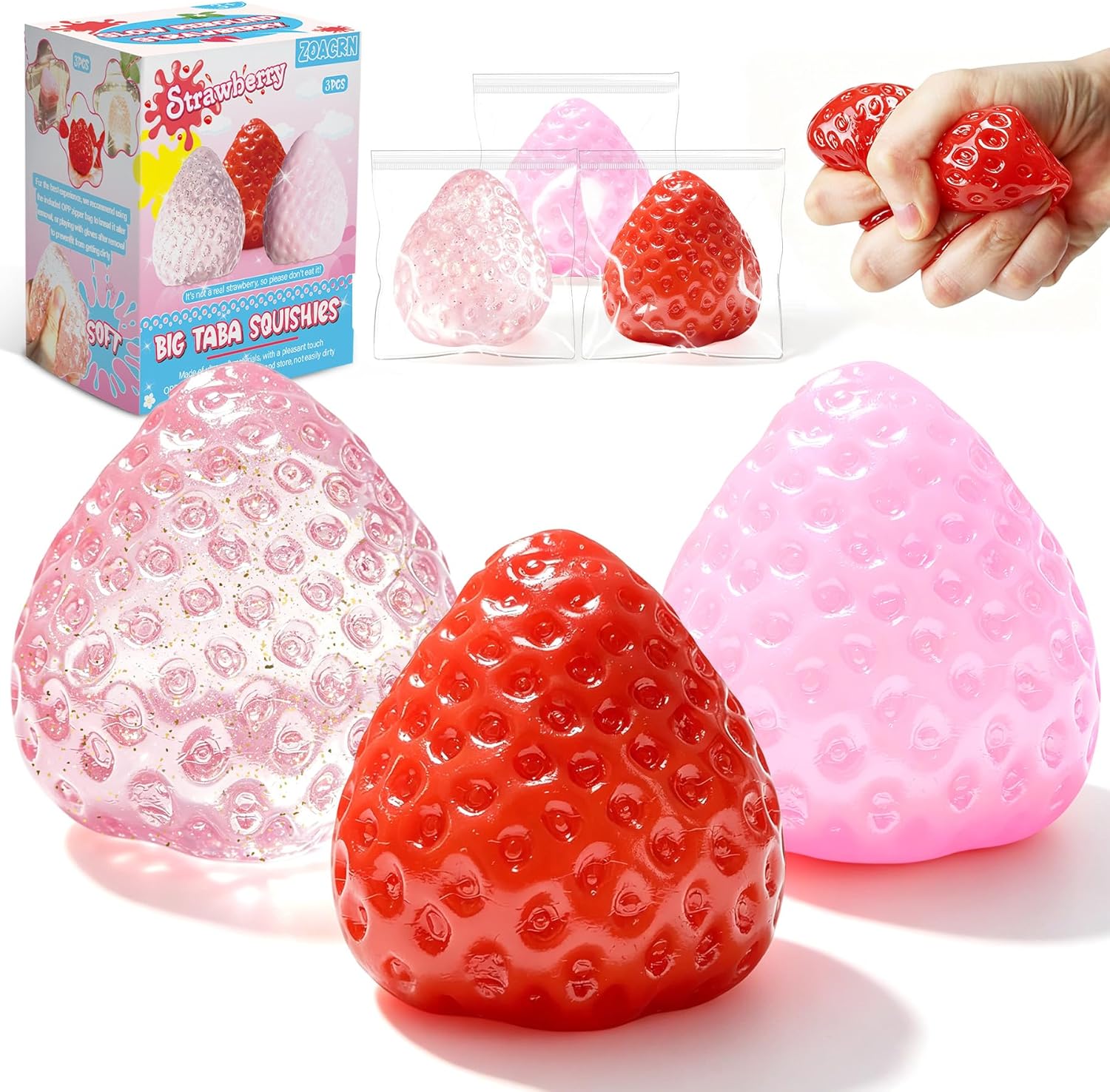 Outdoor Sports Accessories - 3Pcs Big Taba Squishies Strawberry, Cute
